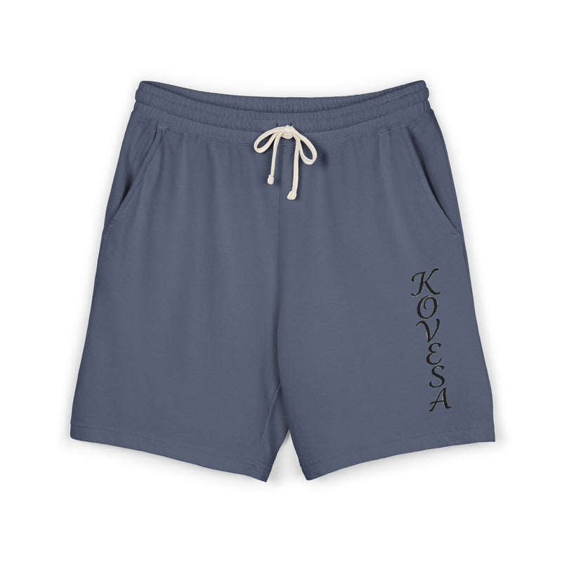 Kovesa Vertical Logo Sweat Shorts — Garment-Dyed Lightweight Fleece paddle — design printed on black-bodied paddle