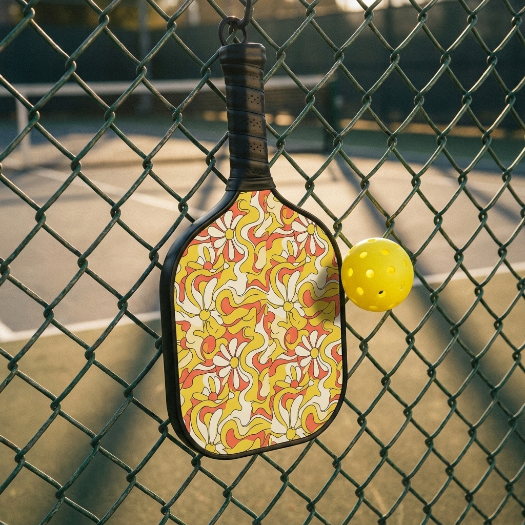 Summer Vibes paddle hanging on the court fence