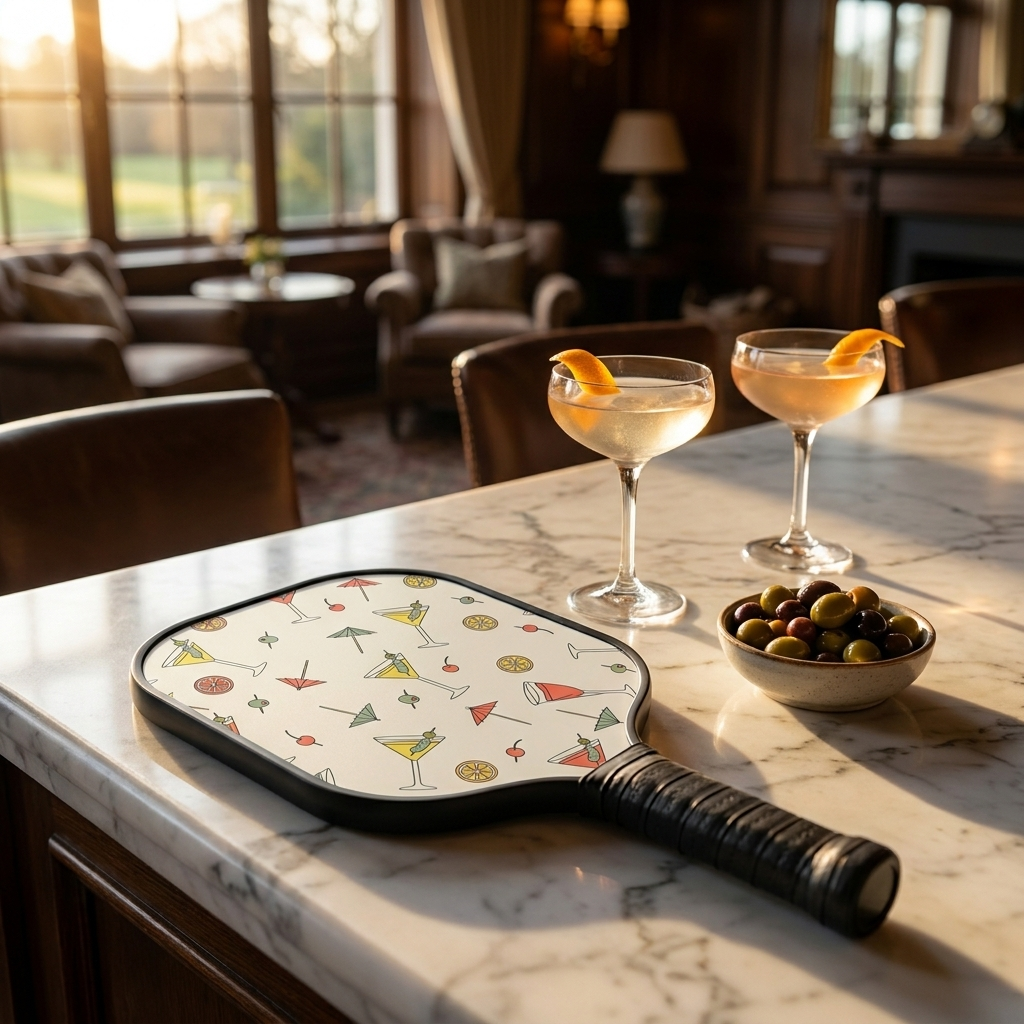 Happy Hour paddle beside cocktails at the club bar